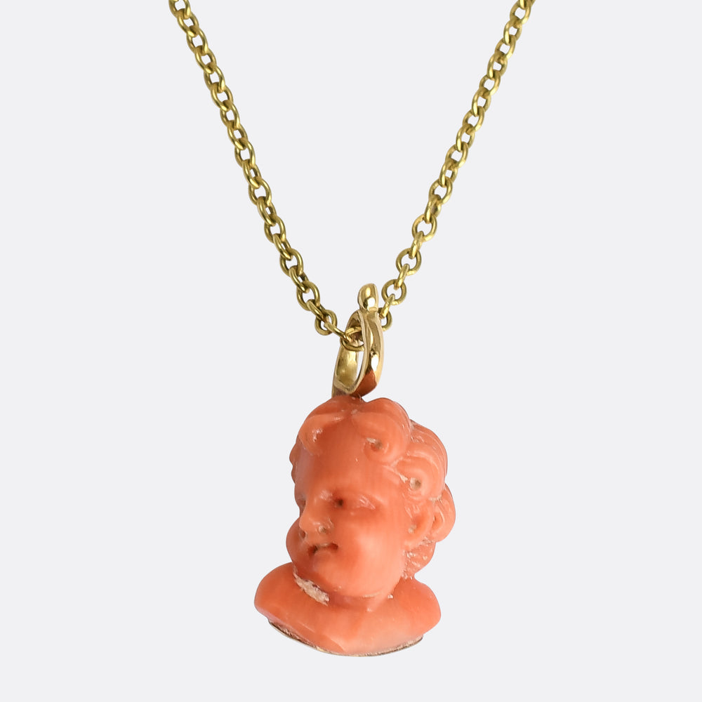 Georgian Coral Cherub Charm & Chain