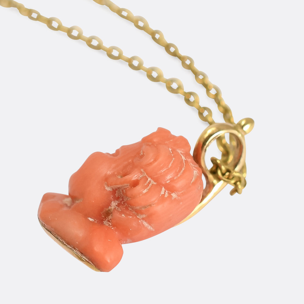 Georgian Coral Cherub Charm & Chain