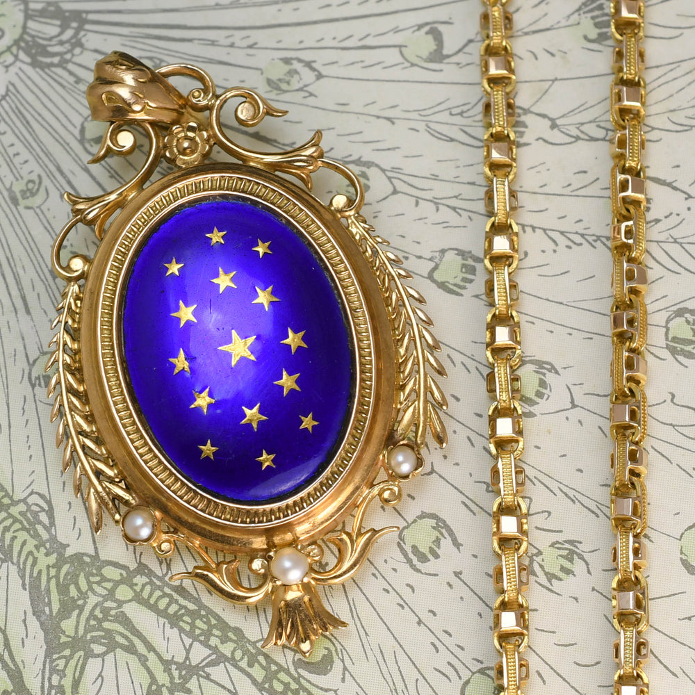 Antique French 18k Bague au Firmament Enamel Locket