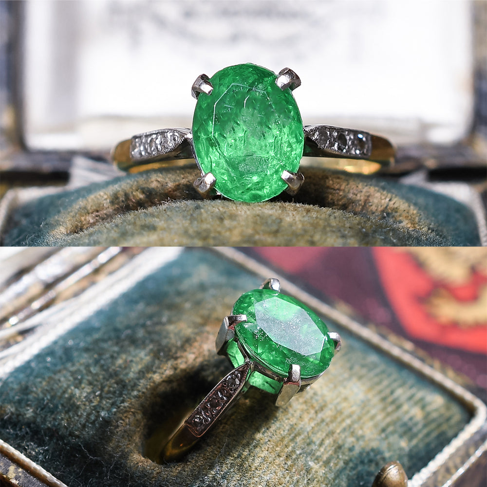 Art Deco Emerald & Diamond Solitaire Ring