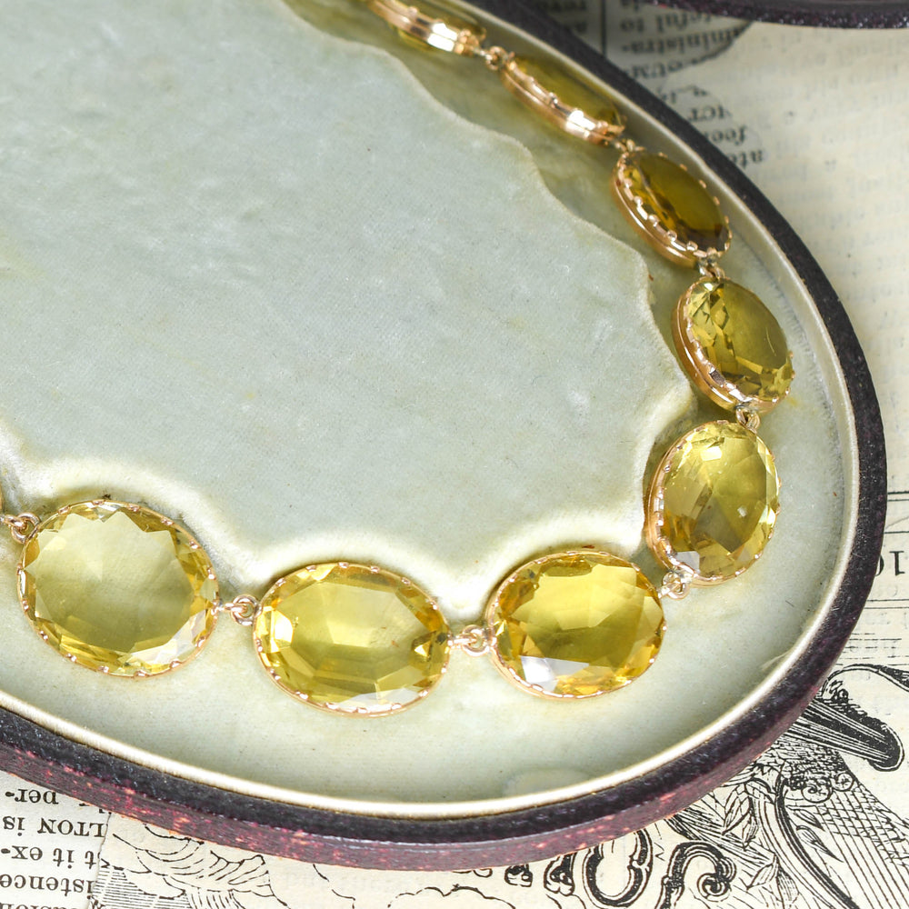 Antique Boxed Gold Citrine Rivière Necklace