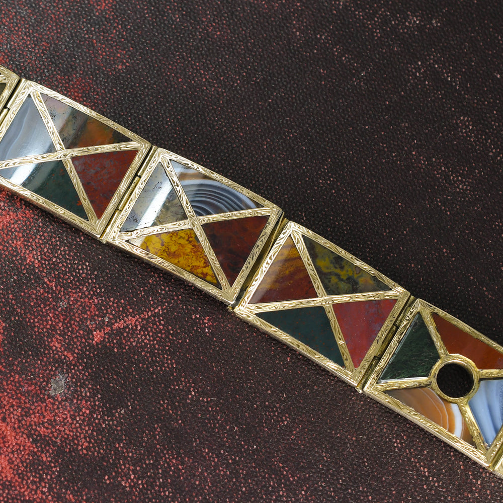 Victorian Scottish Agate Buckle Panel Bracelet