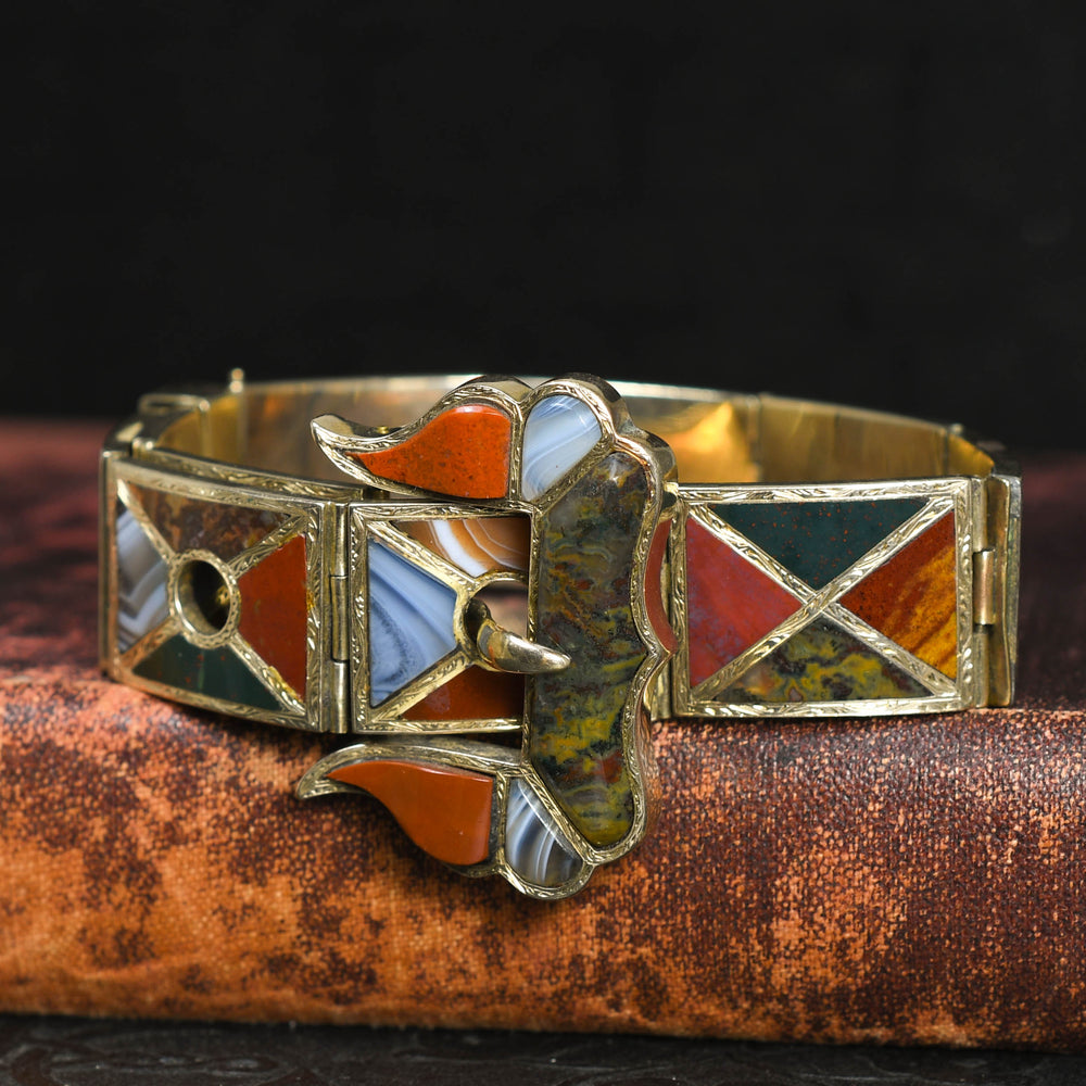 Victorian Scottish Agate Buckle Panel Bracelet