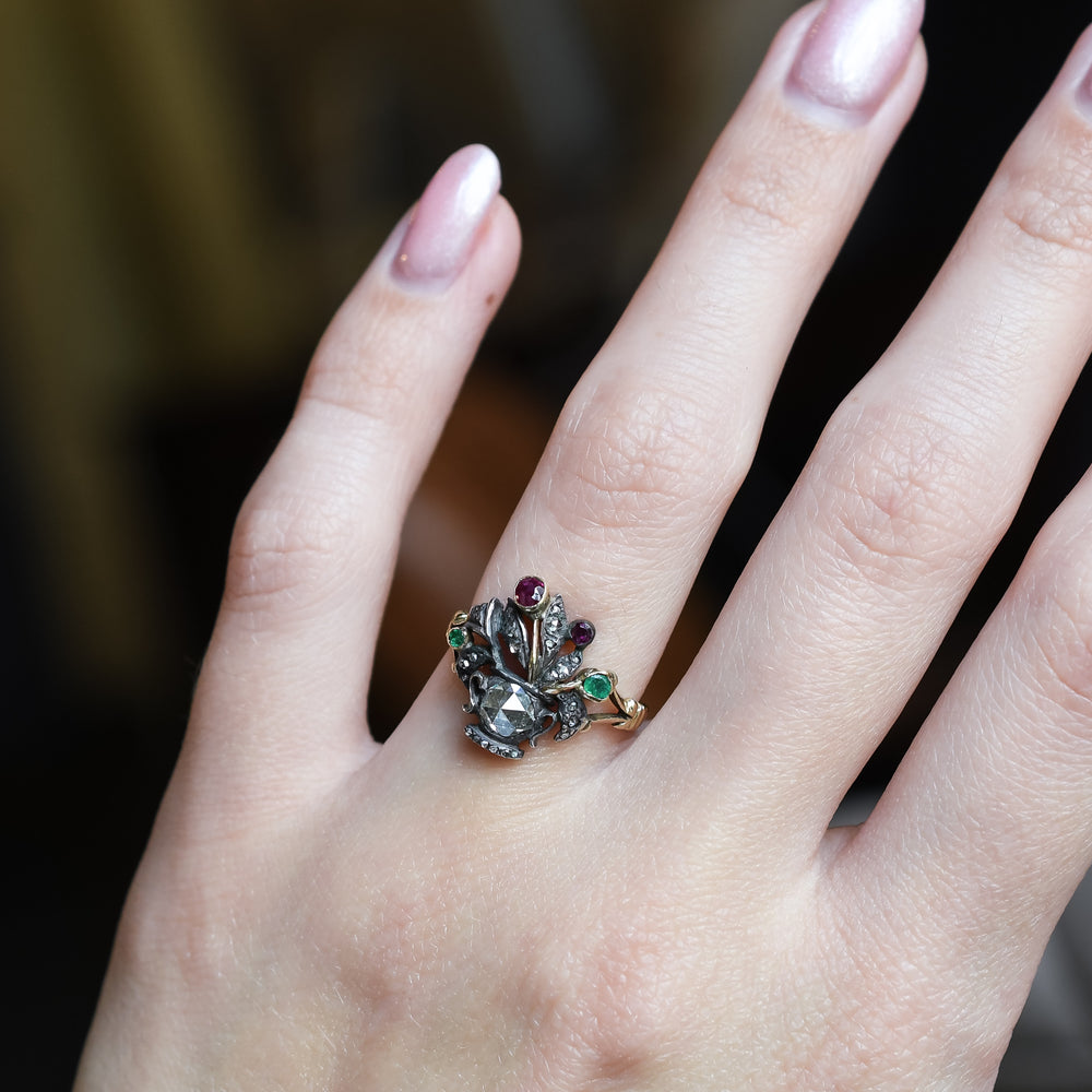 Georgian Diamond, Ruby & Emerald Giardinetti Ring