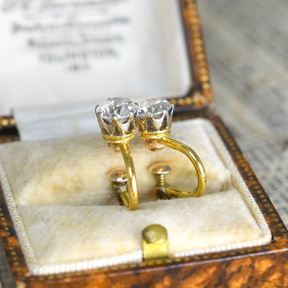 Antique 1.4ct Transitional Cut Diamond Earrings