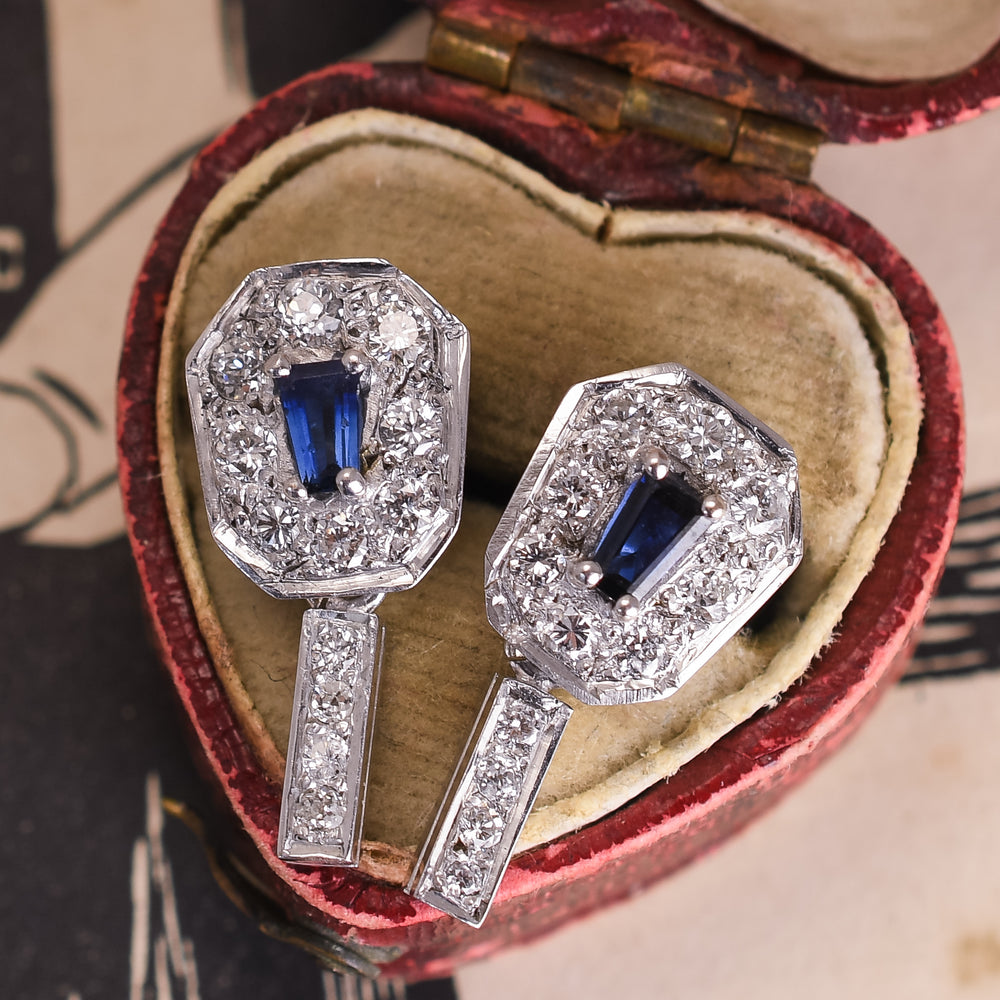 1940's Sapphire & Diamond Cluster Earrings