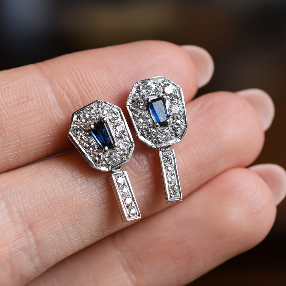 1940's Sapphire & Diamond Cluster Earrings