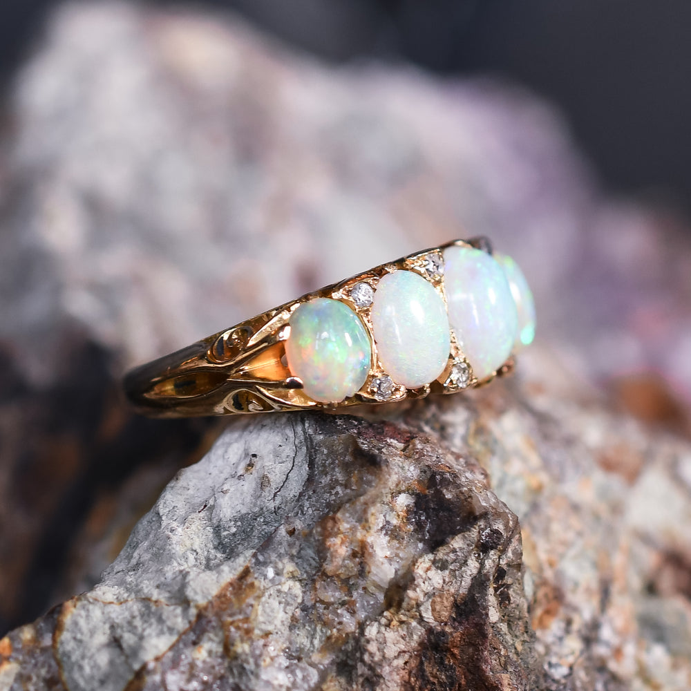 Victorian Opal & Diamond 5-Stone Half Hoop Ring