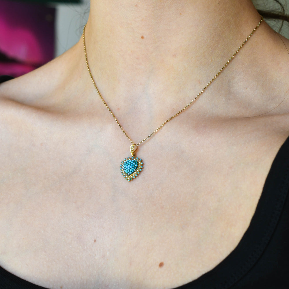 Edwardian Turquoise & Pearl Heart Locket Pendant