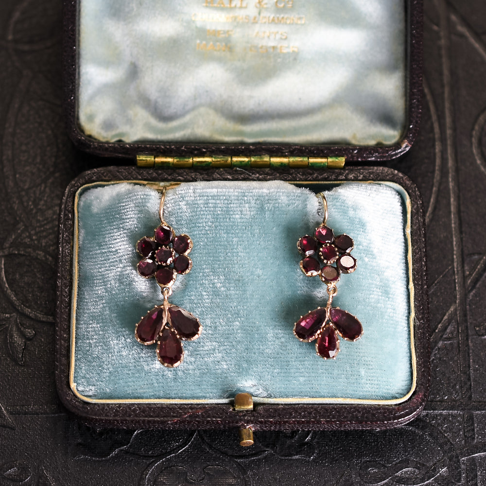 Georgian Garnet Flower Earrings