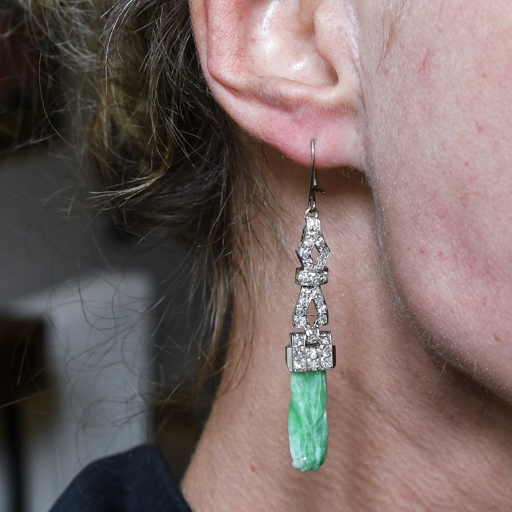 Art Deco Diamond & Jade Panel Earrings