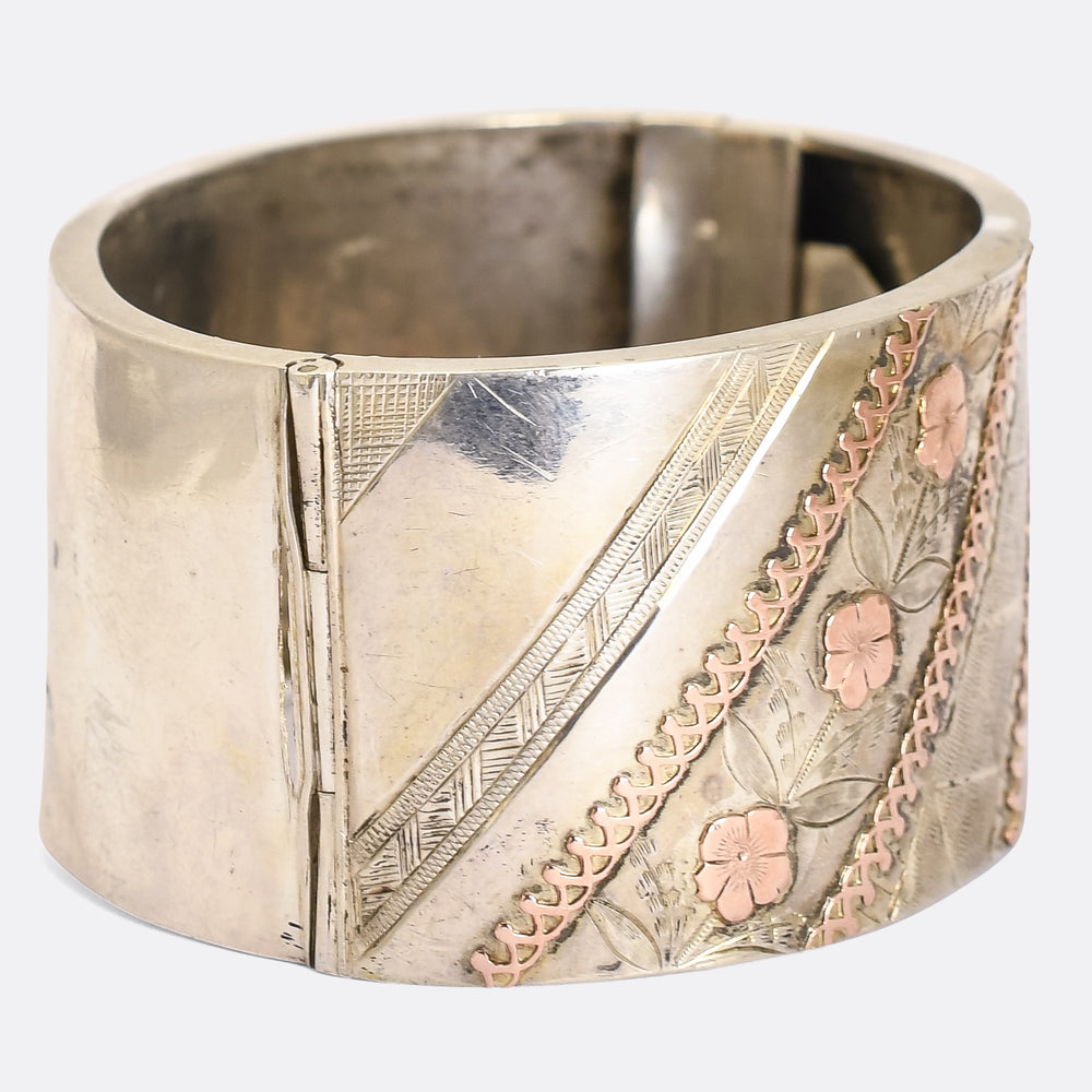 Victorian Silver & Rose Gold Cuff Bangle