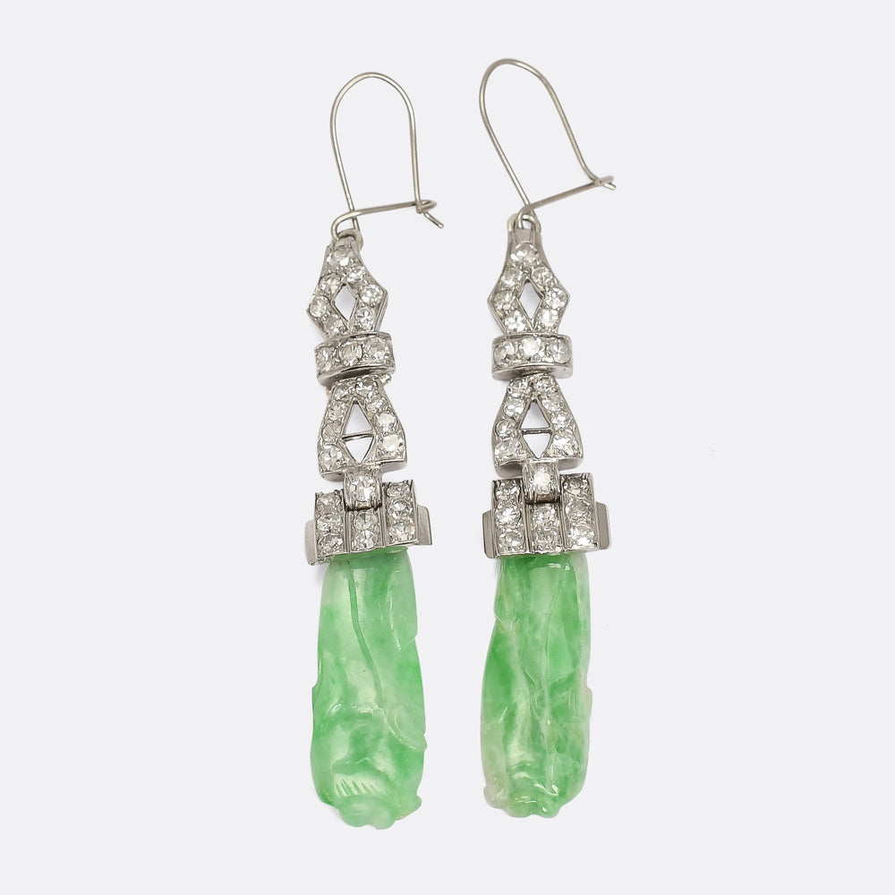 Art Deco Diamond & Jade Panel Earrings