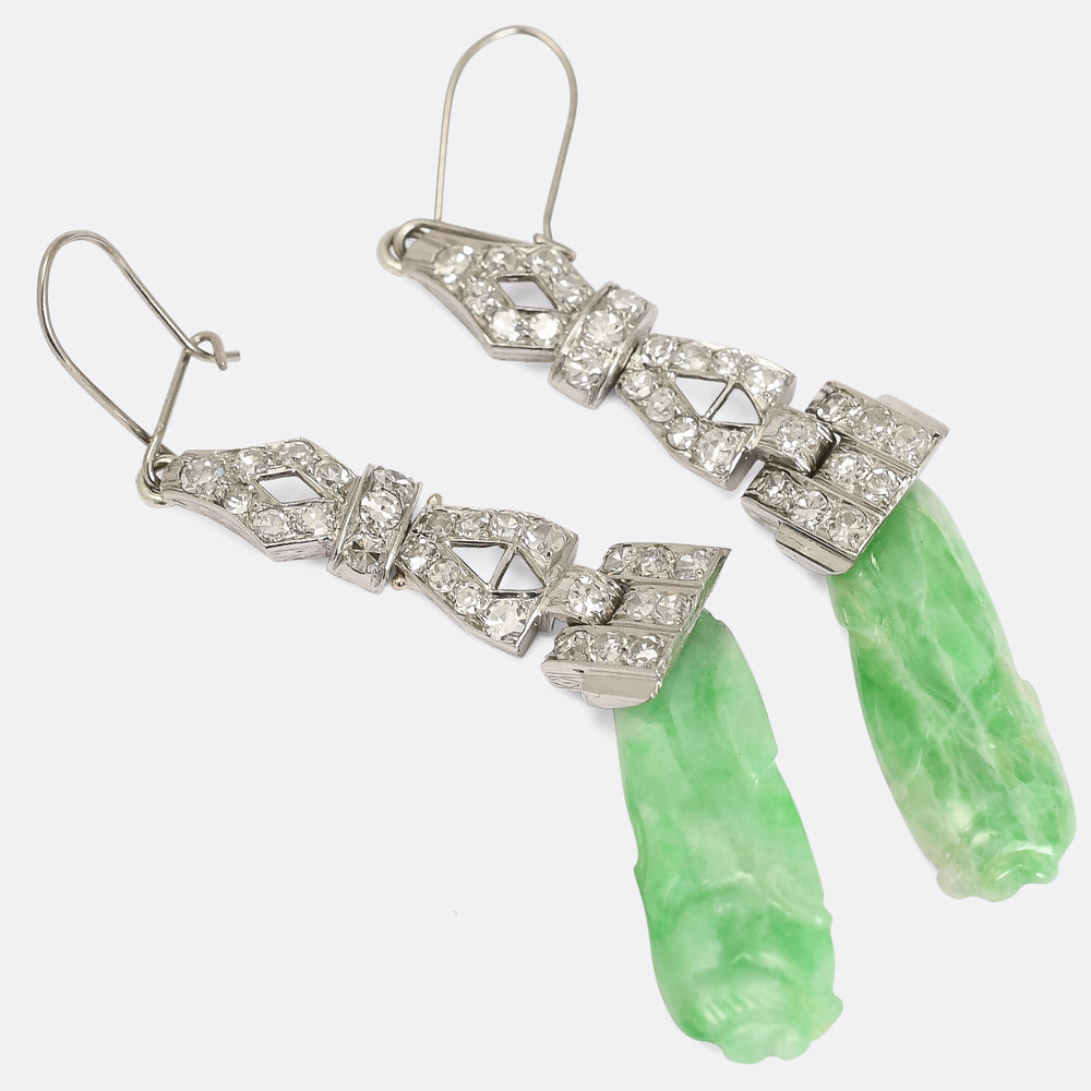 Art Deco Diamond & Jade Panel Earrings