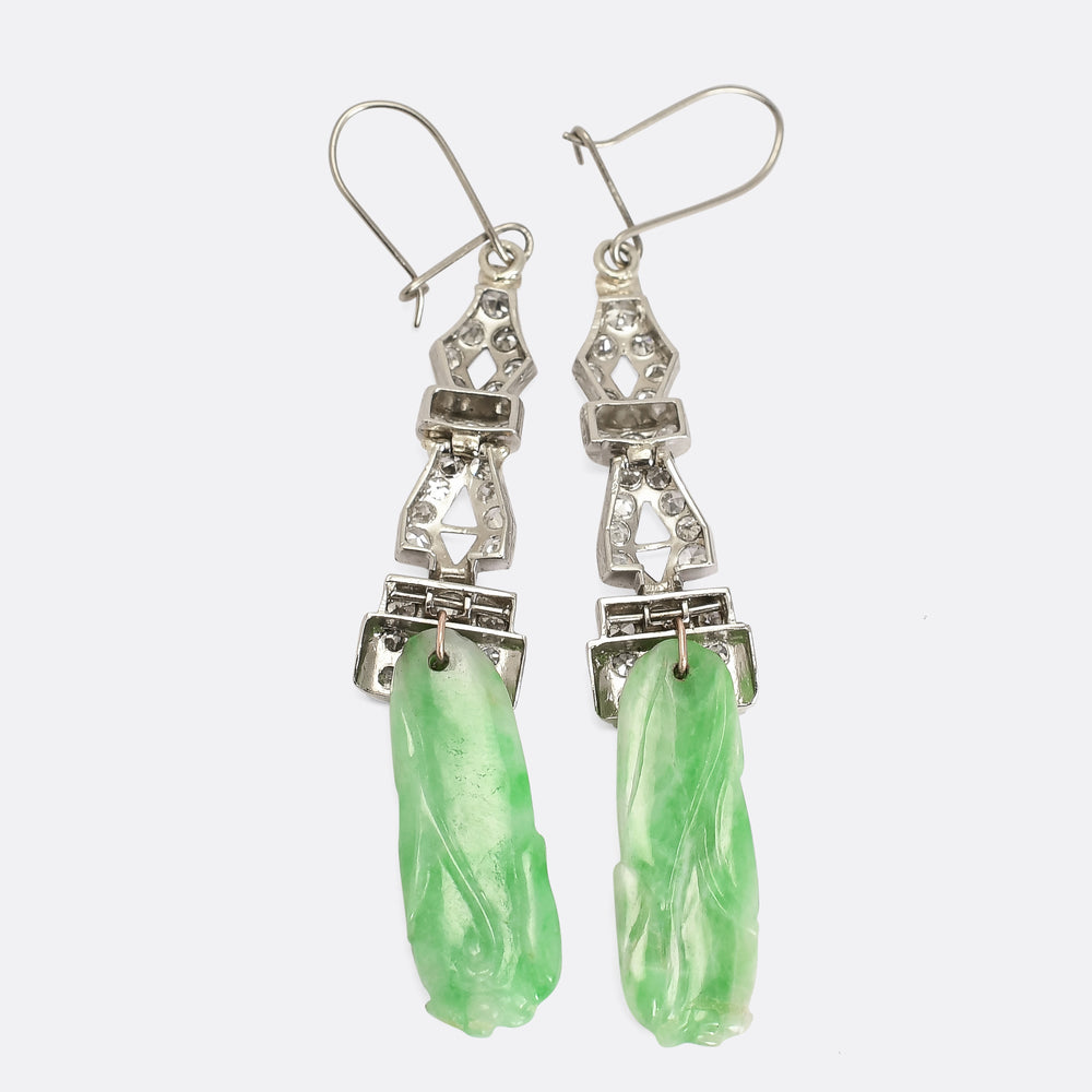 Art Deco Diamond & Jade Panel Earrings