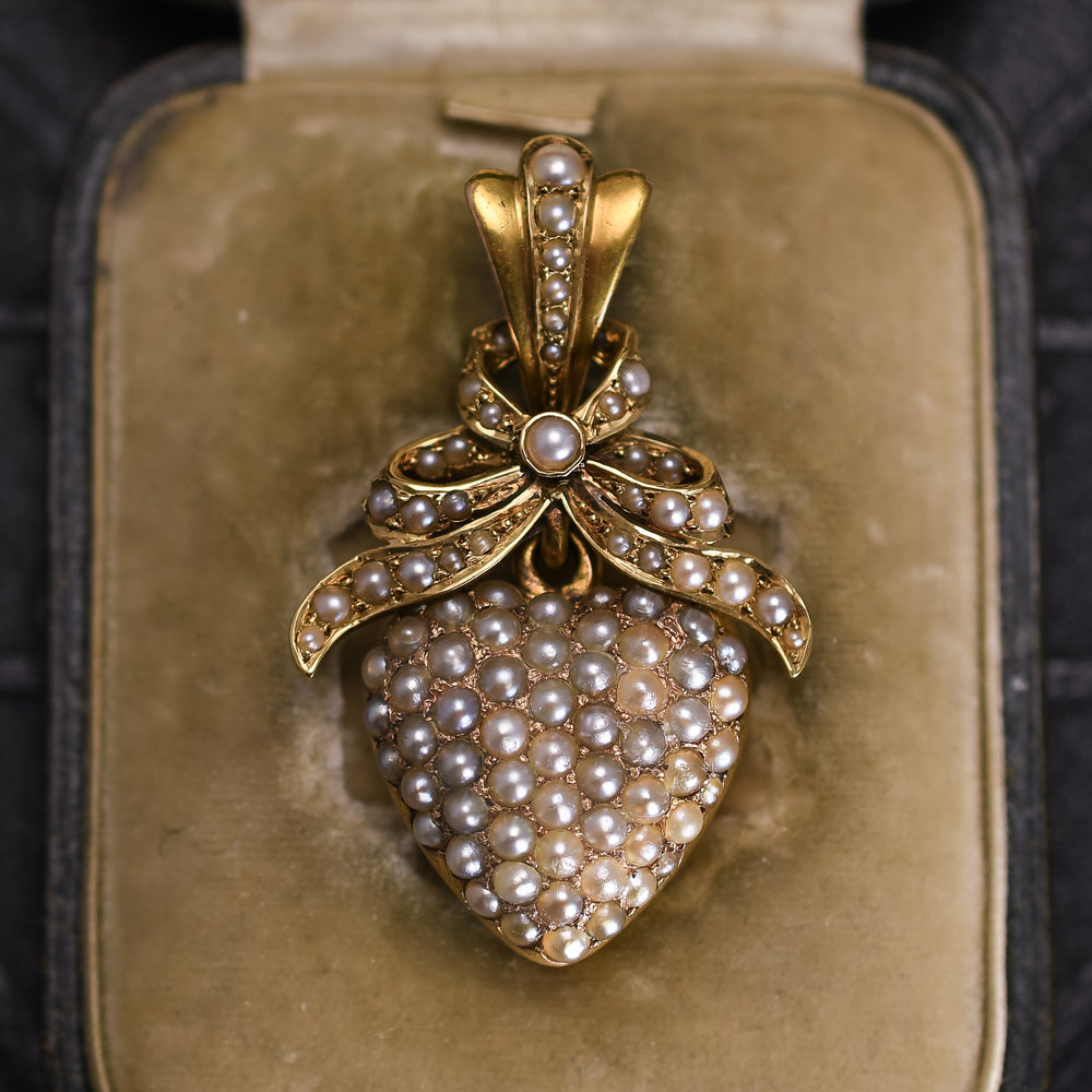 Victorian Pavé Pearl Heart Pendant