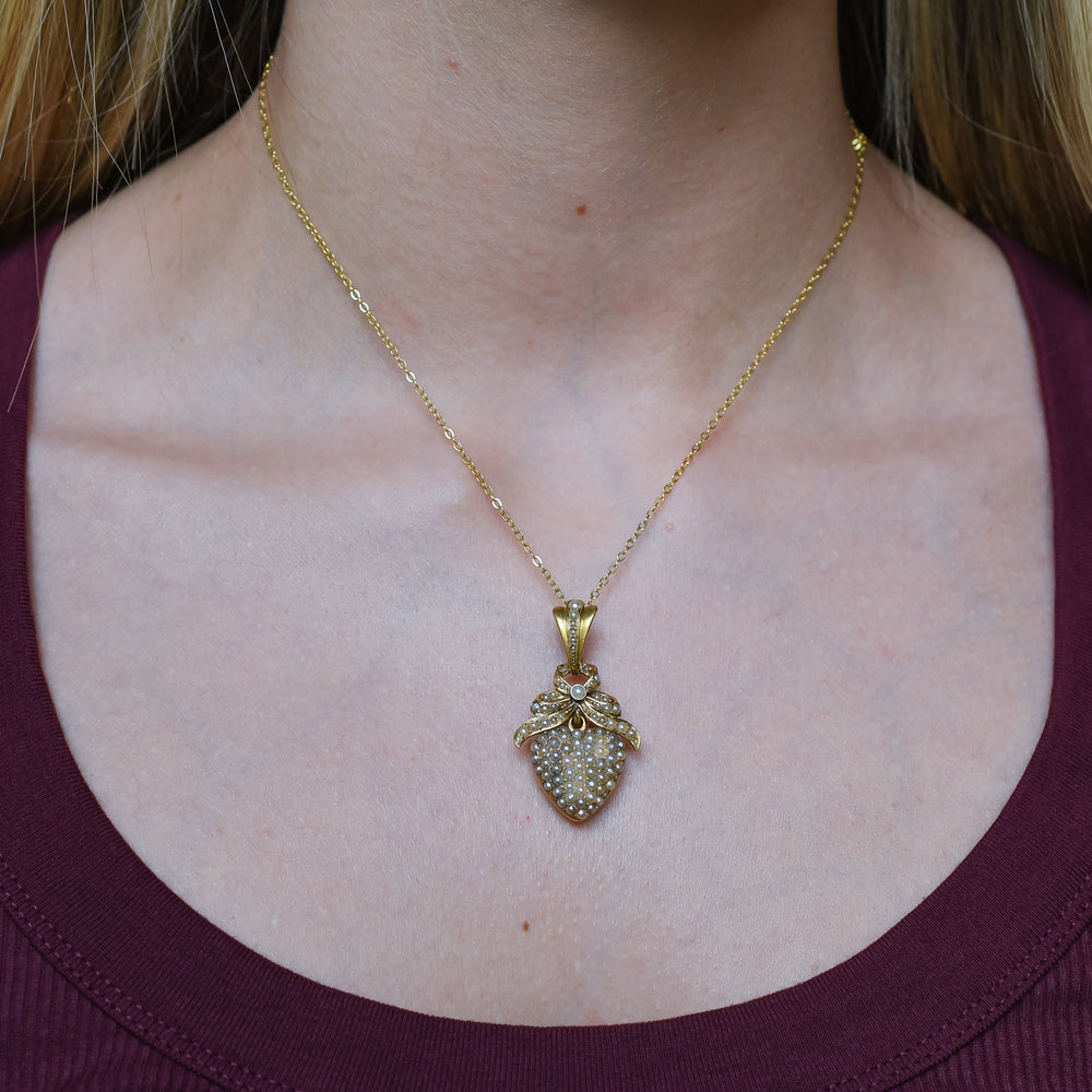 Victorian Pavé Pearl Heart Pendant