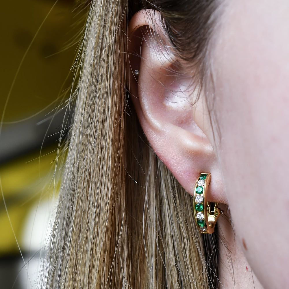 Vintage Tiffany Emerald & Diamond Hoop Earrings