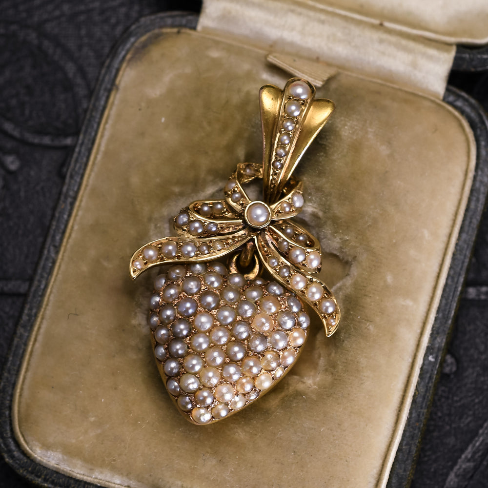 Victorian Pavé Pearl Heart Pendant