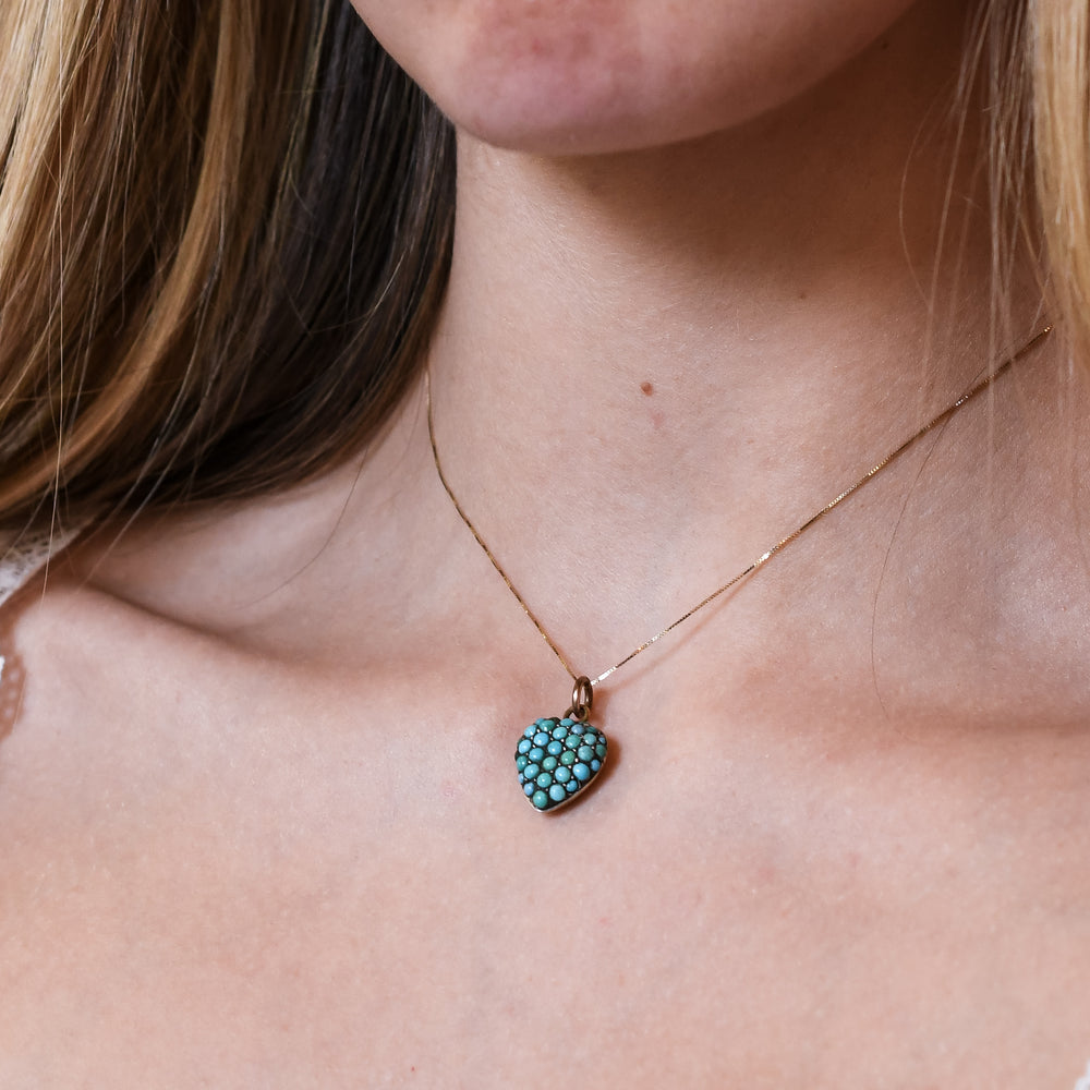 Victorian Pavé Turquoise Heart Pendant