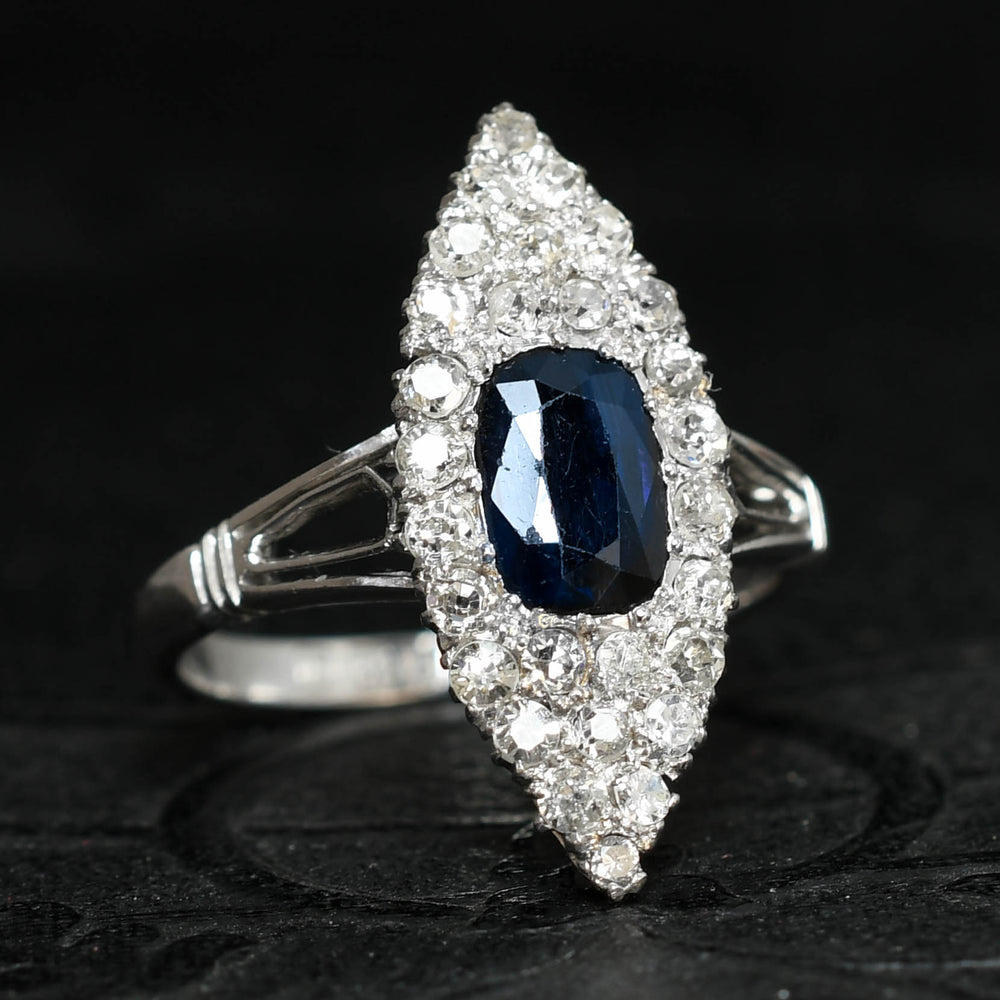 Edwardian Sapphire & Diamond Navette Cluster Ring