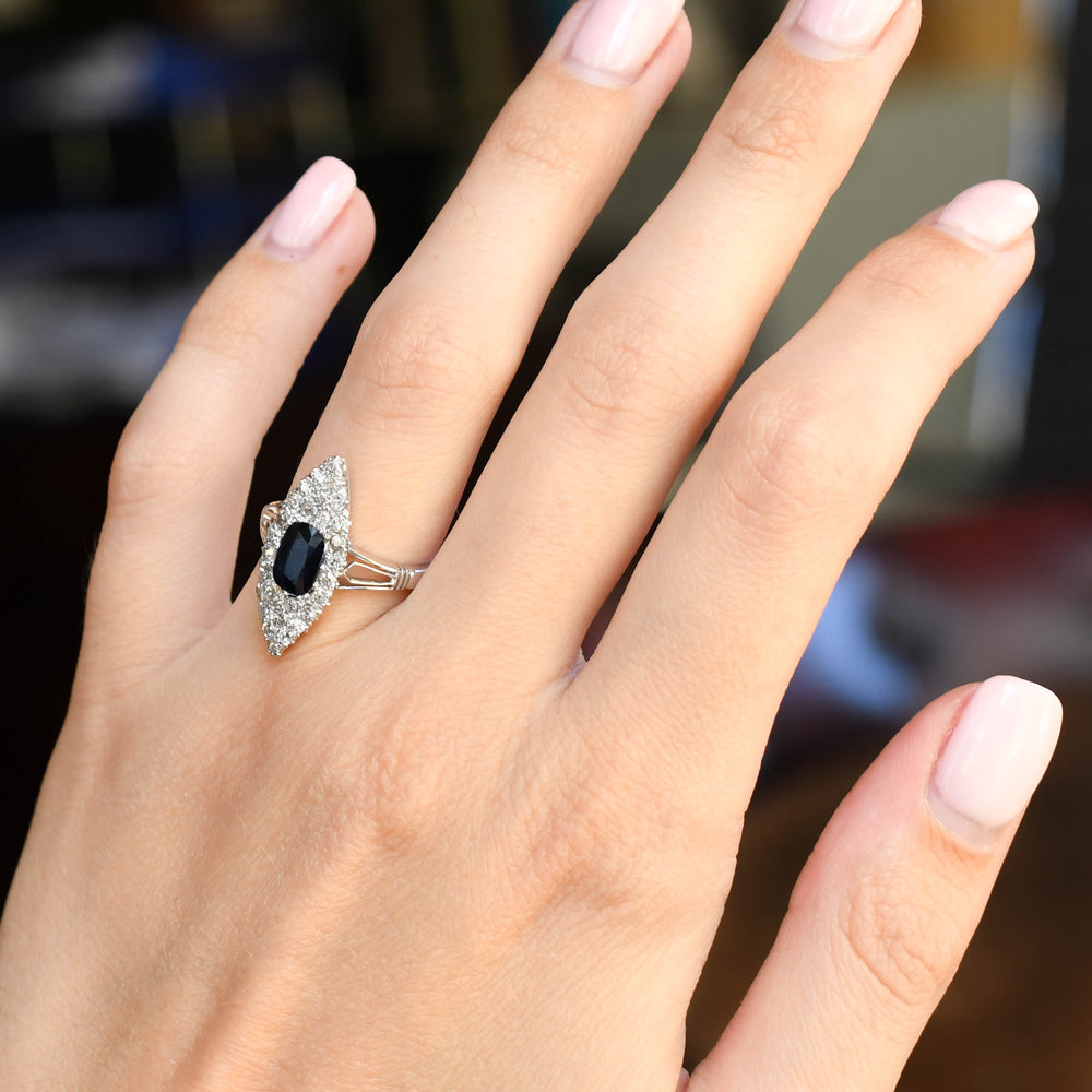Edwardian Sapphire & Diamond Navette Cluster Ring