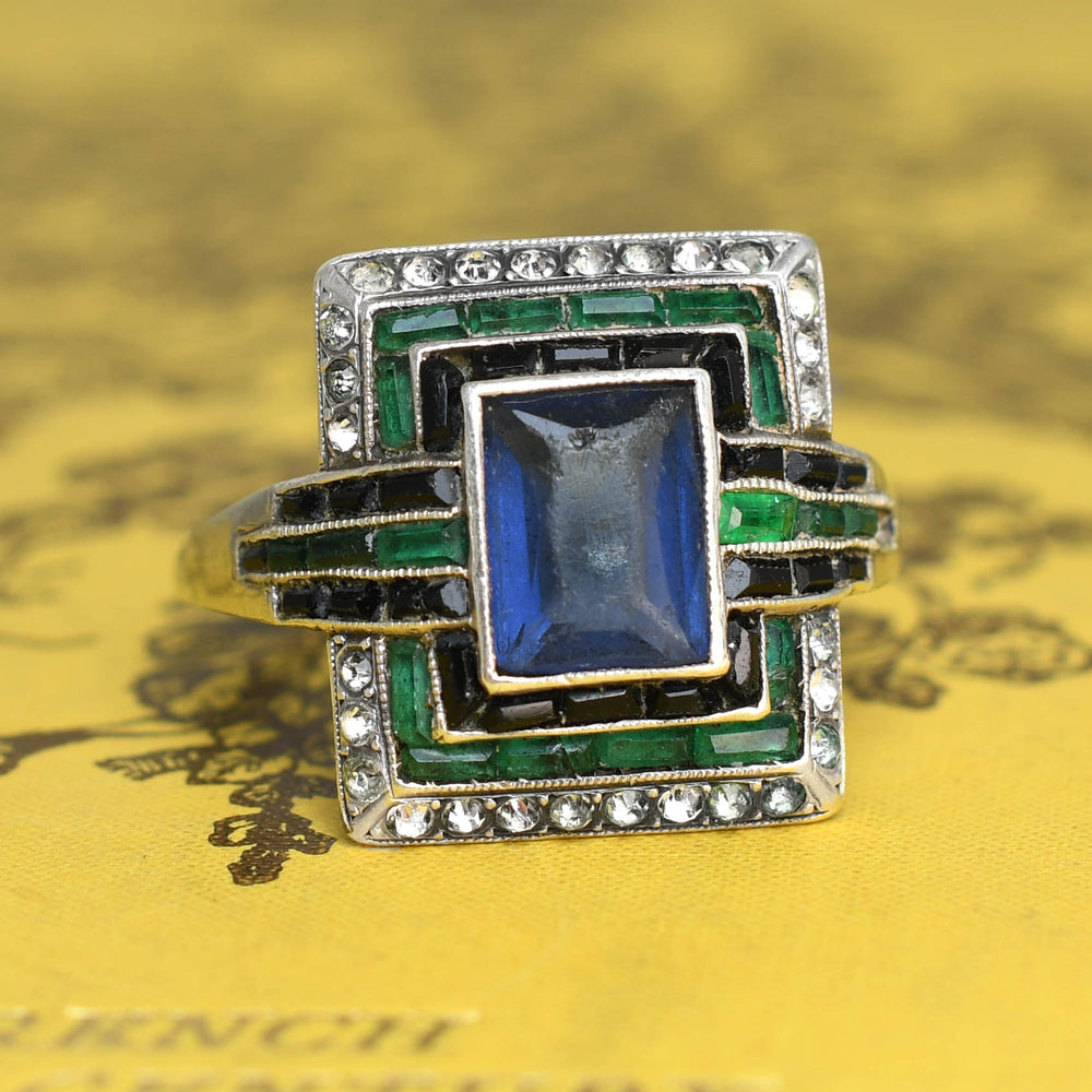 High Art Deco Paste Gemstone Cluster Ring