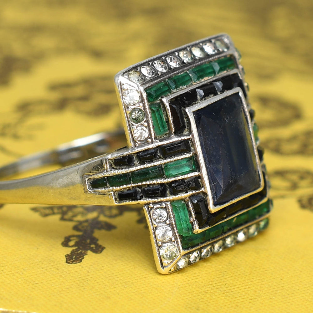 High Art Deco Paste Gemstone Cluster Ring