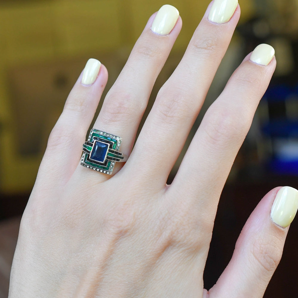 High Art Deco Paste Gemstone Cluster Ring