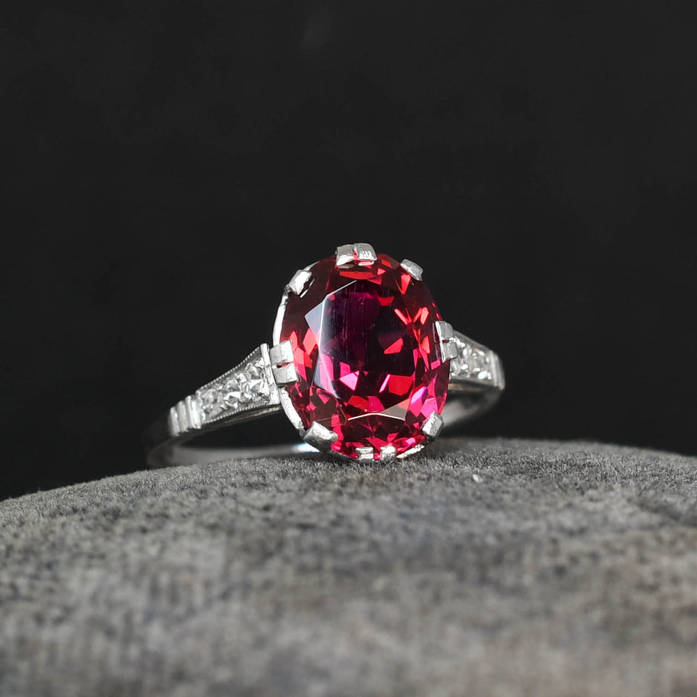 Art Deco Rare 3.25ct Spinel & Diamond Engagement Ring