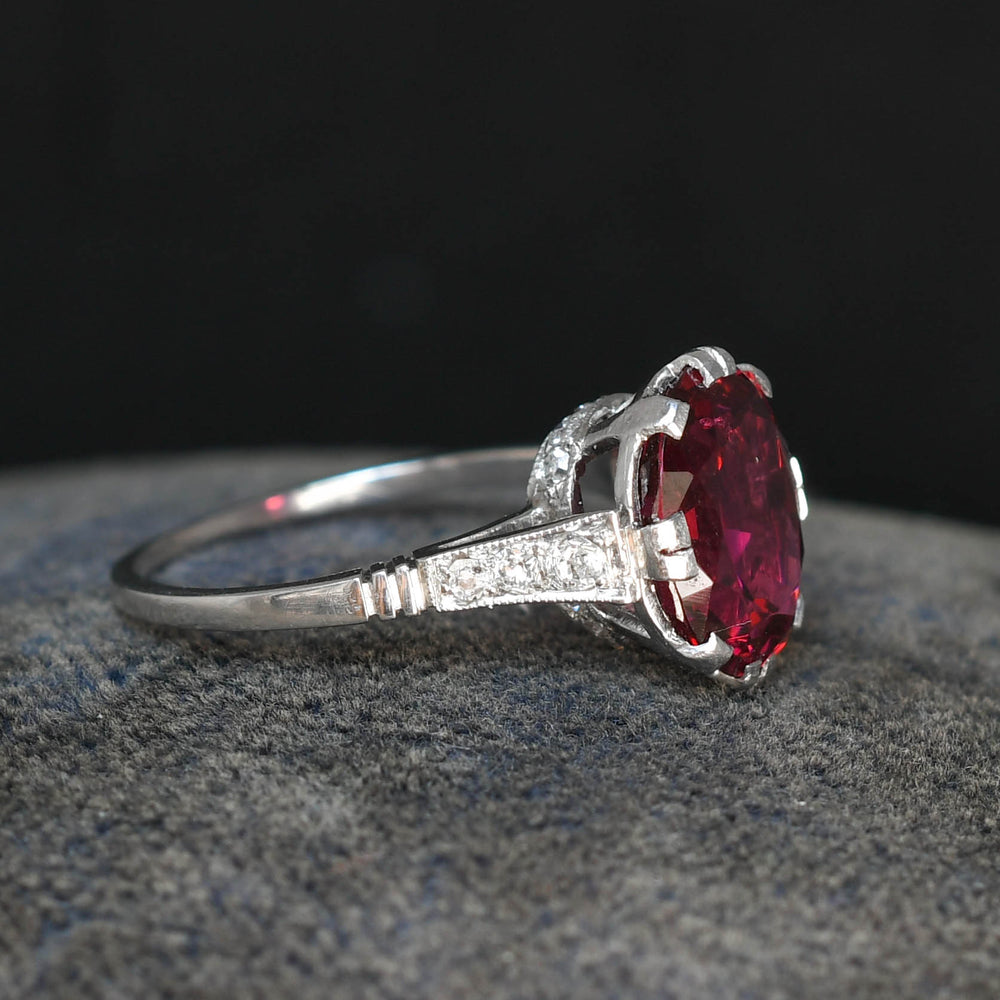 Art Deco Rare 3.25ct Spinel & Diamond Engagement Ring
