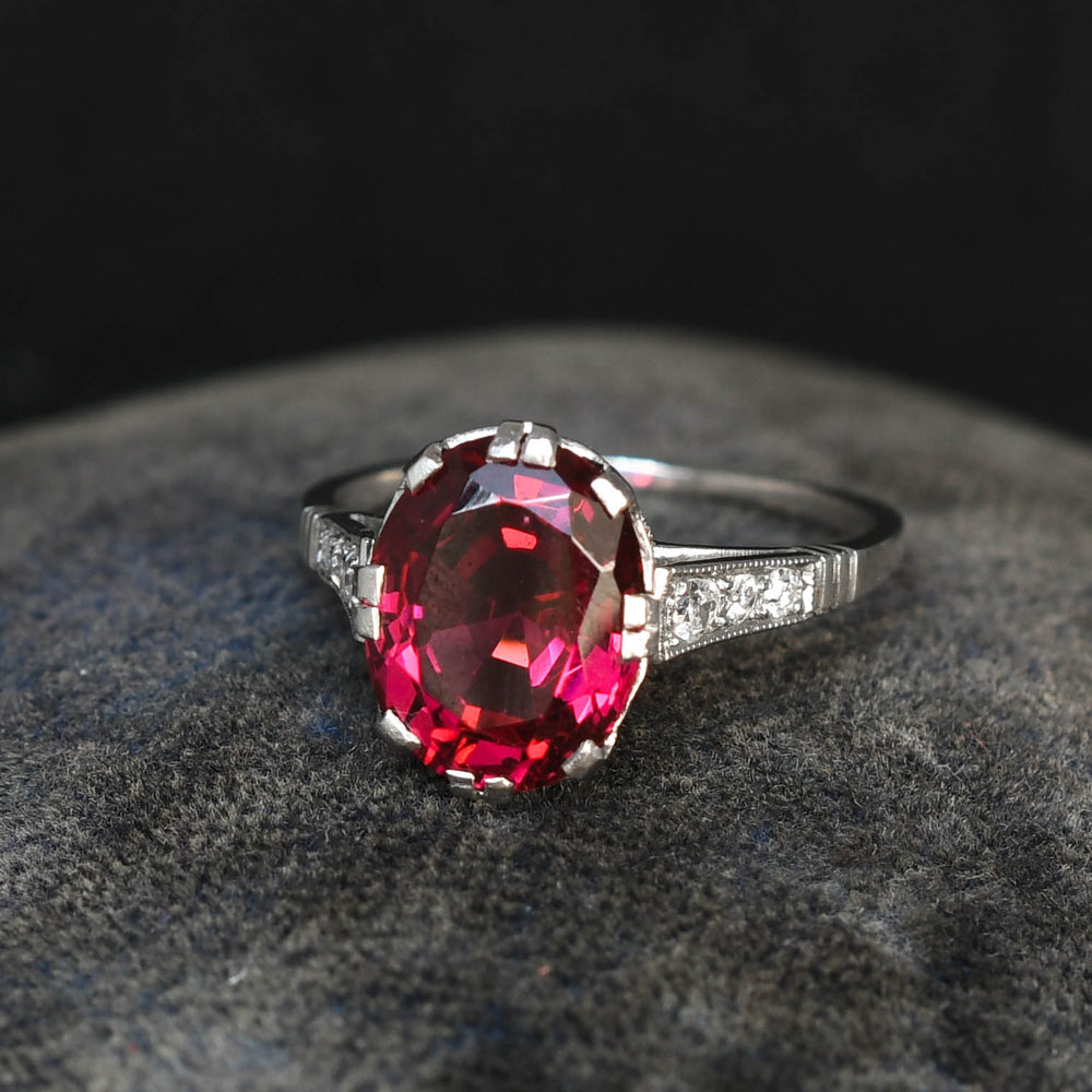 Art Deco Rare 3.25ct Spinel & Diamond Engagement Ring