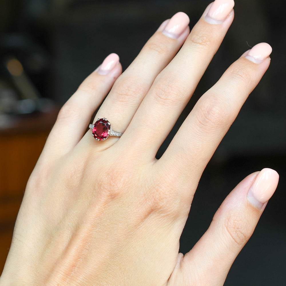 Art Deco Rare 3.25ct Spinel & Diamond Engagement Ring