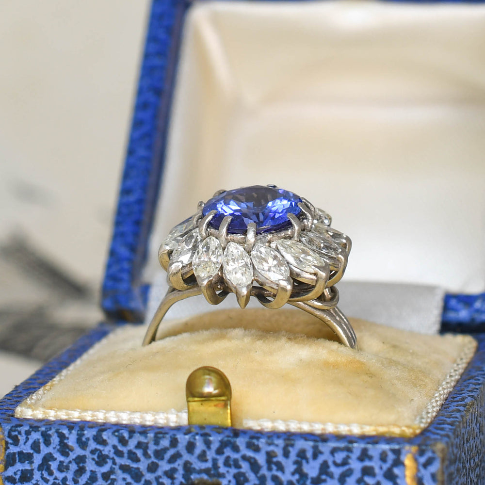 Vintage 2.23ct Tanzanite & Diamond Flower Cluster Ring
