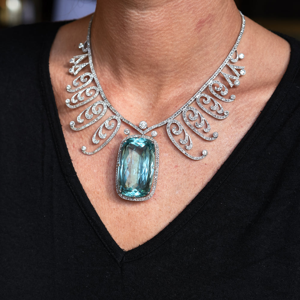 Late Edwardian Aquamarine & Diamond Necklace