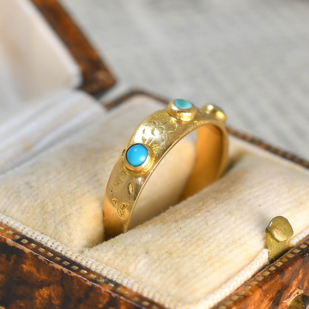 Victorian Turquoise 3-Stone Band Ring