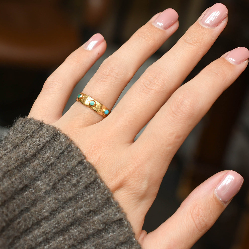 Victorian Turquoise 3-Stone Band Ring