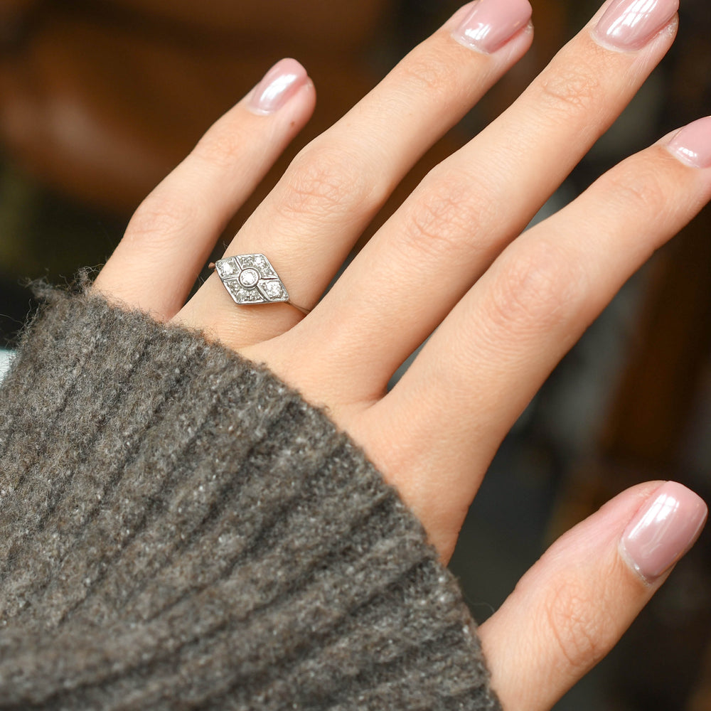 Art Deco Diamond Rhombus Cluster Ring