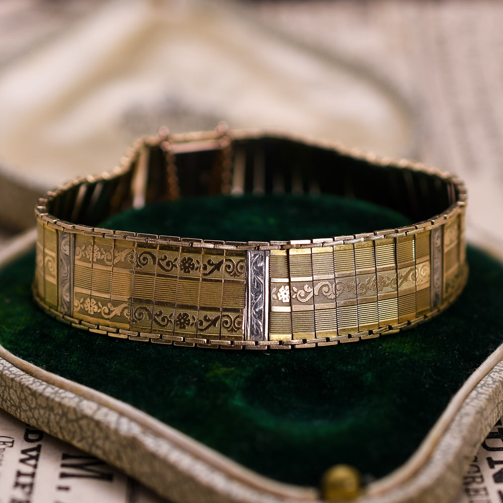 Art Deco Floral Two-Tone Gold Bracelet