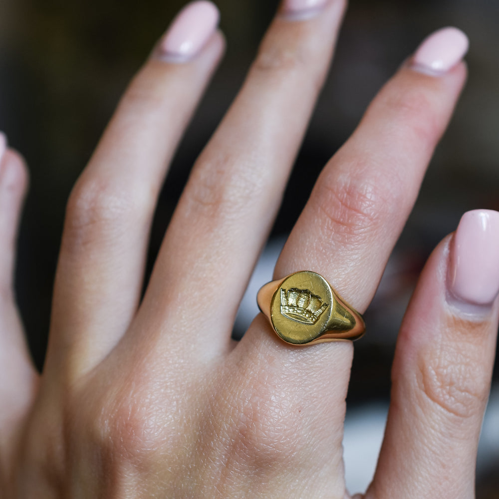 18k Gold Crown Signet Ring