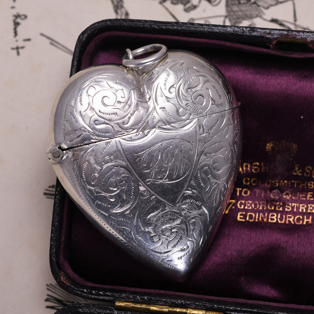 Victorian Silver Heart Vesta Case Pendant