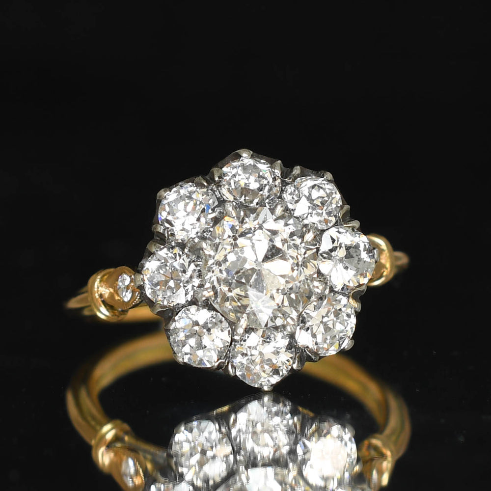 Victorian 2.83ct Diamond Flower Cluster Ring