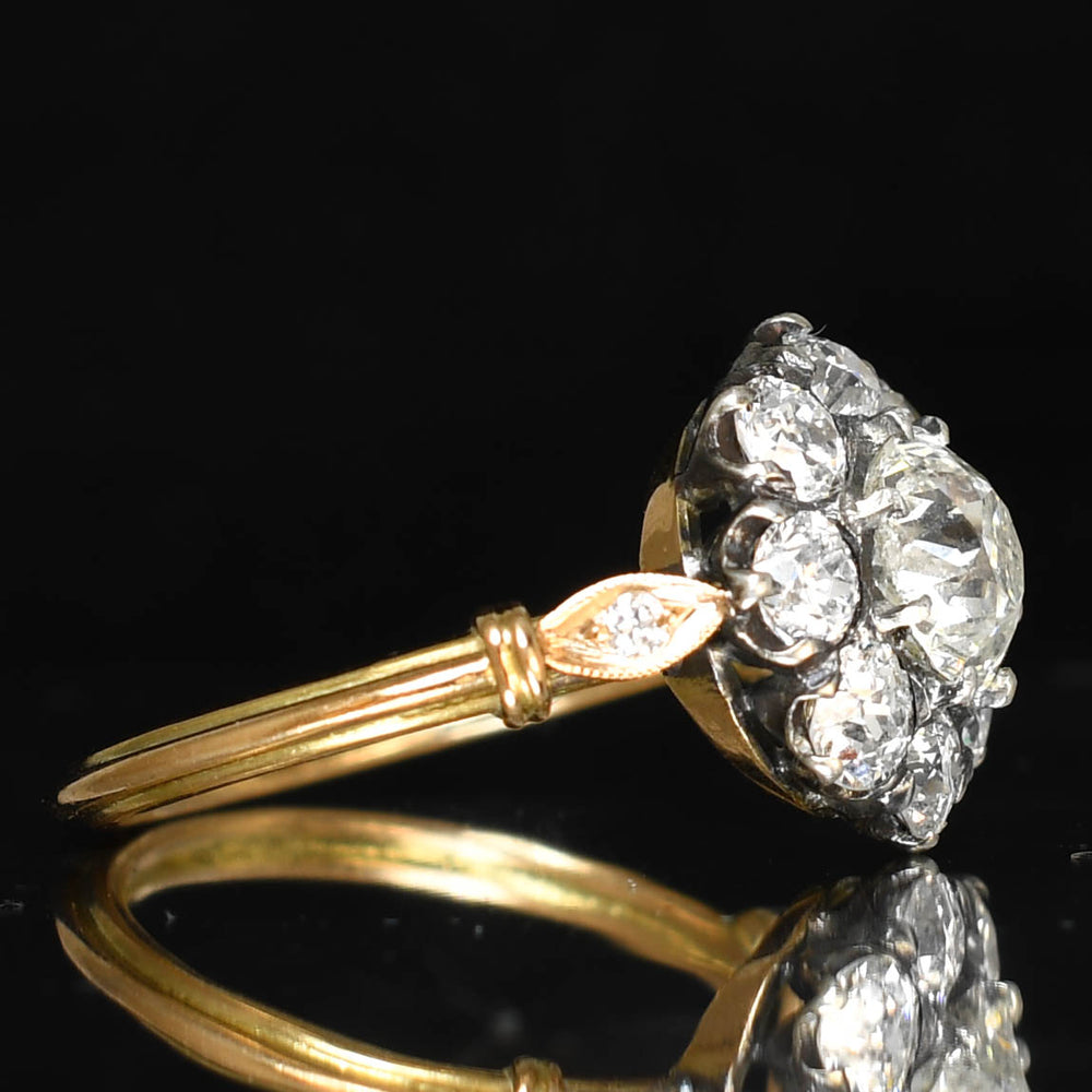 Victorian 2.83ct Diamond Flower Cluster Ring