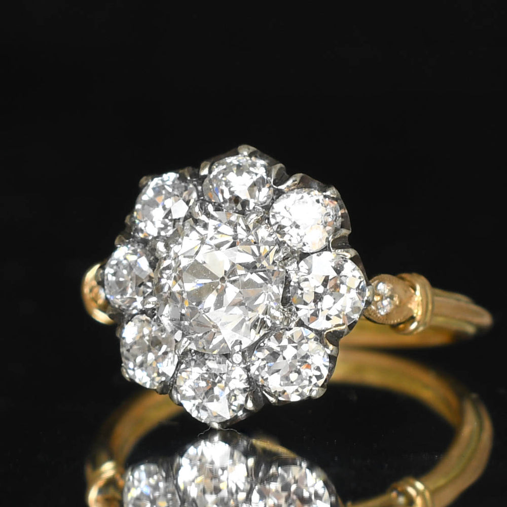 Victorian 2.83ct Diamond Flower Cluster Ring