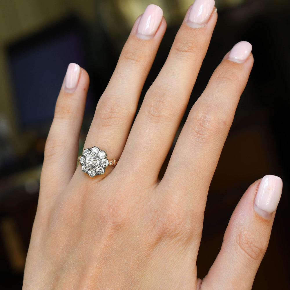 Victorian 2.83ct Diamond Flower Cluster Ring