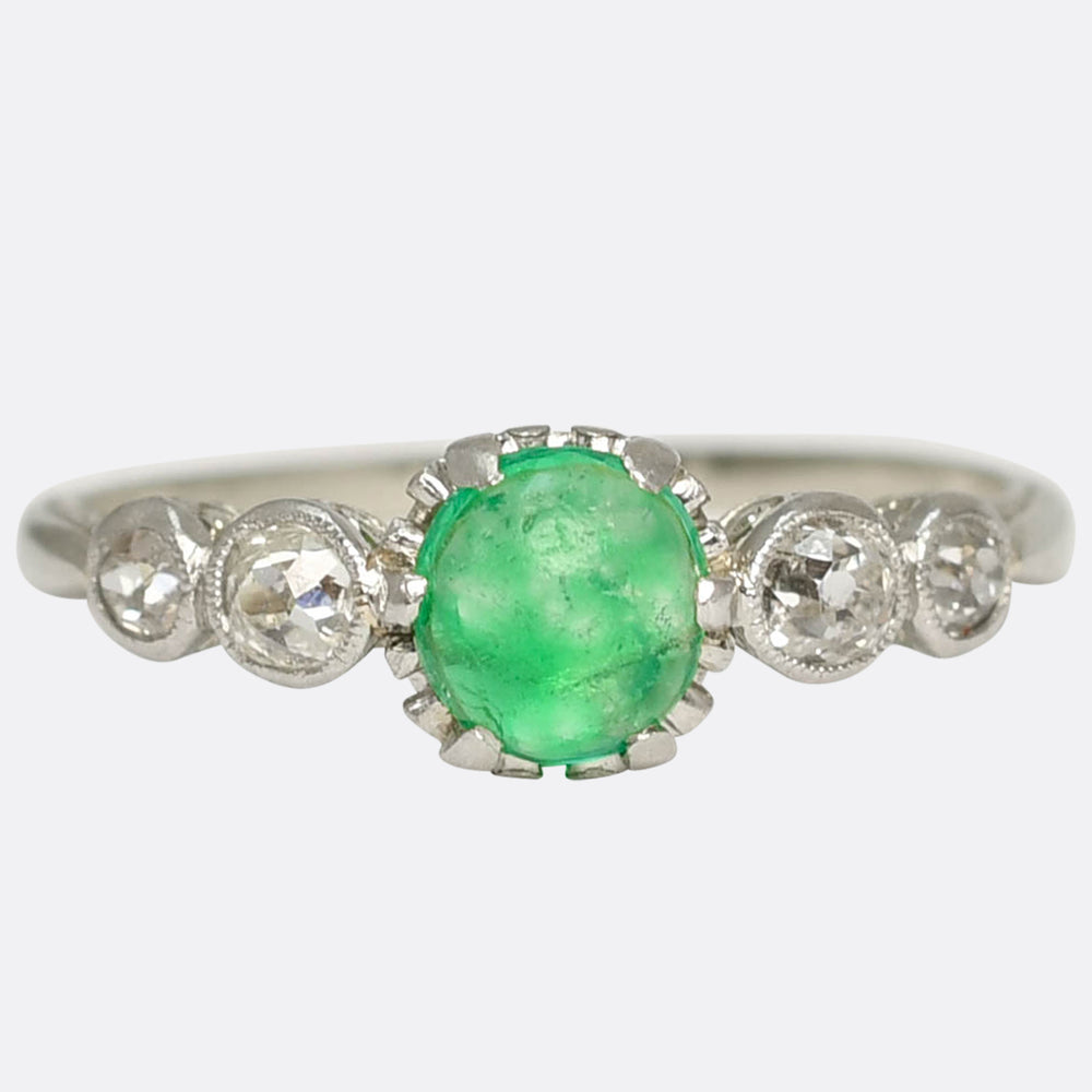 Edwardian Emerald Cabochon & Diamond Ring