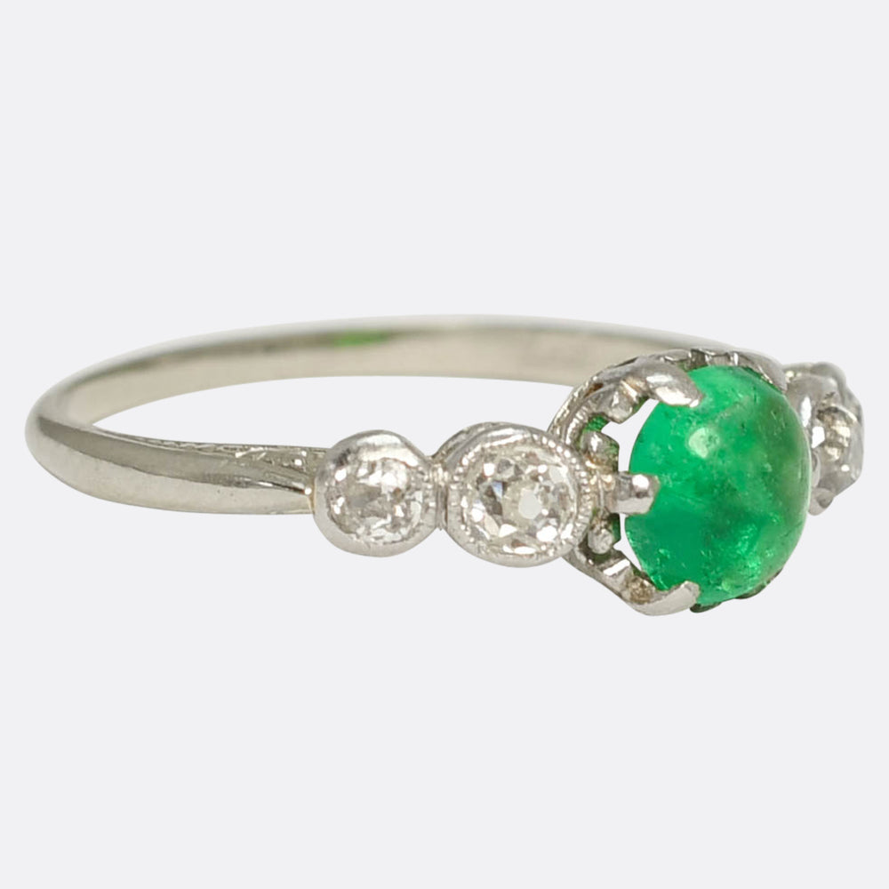 Edwardian Emerald Cabochon & Diamond Ring