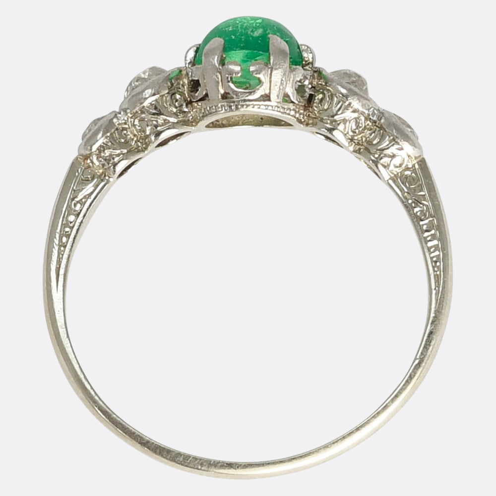 Edwardian Emerald Cabochon & Diamond Ring