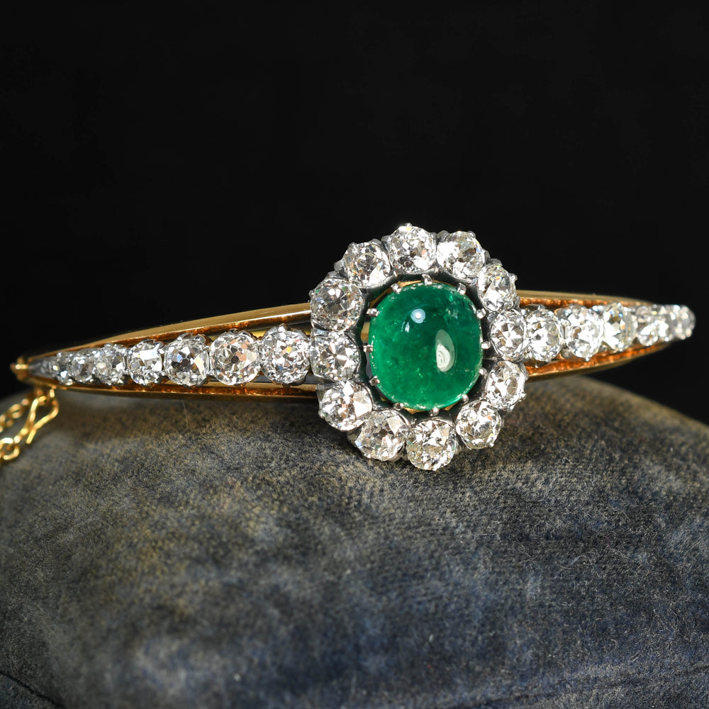 Victorian Emerald Cabochon & Diamond Cluster Bangle