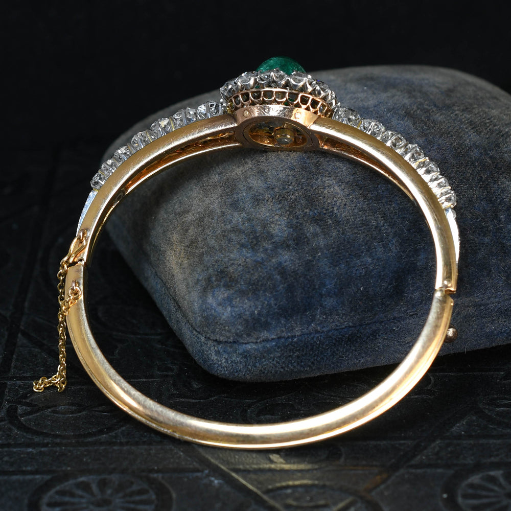 Victorian Emerald Cabochon & Diamond Cluster Bangle